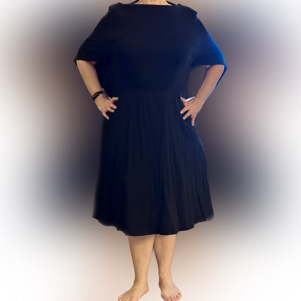 eShakti Black Dress Batwing style sleeve 1X 18W